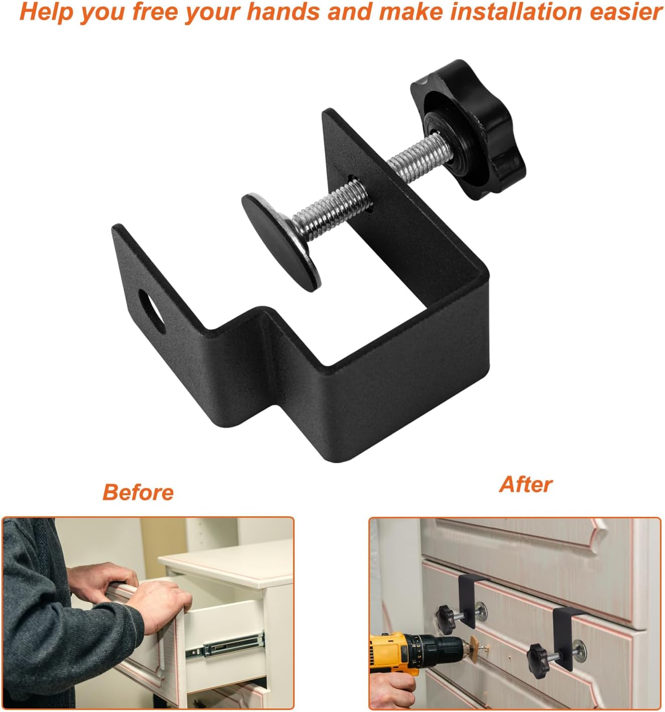 4Pcs Drawer Front Installation Clamps, Drawer Fixing Clips, Adjustable Drawer Face Clamp jig C Clamps, Easy and Stable Drawer Front Mounting Tool for Woodworking, Black