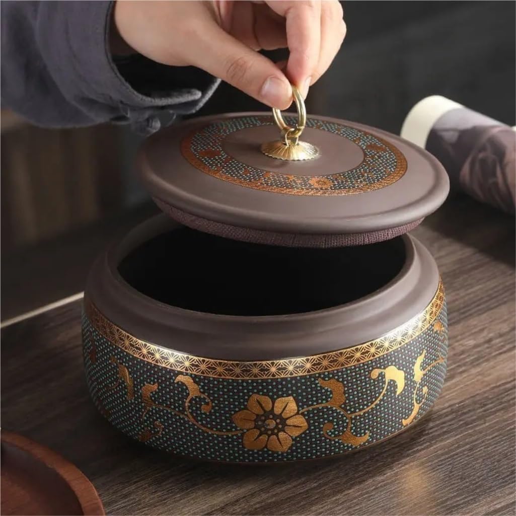 SONGCHAO Sugar Jar Purple Clay Ceramic Teapot Gold-Plated Flower Porcelain Storage Jar Household Candy Nut Sealed Jar Storage Container Tea Canister (Color : B)