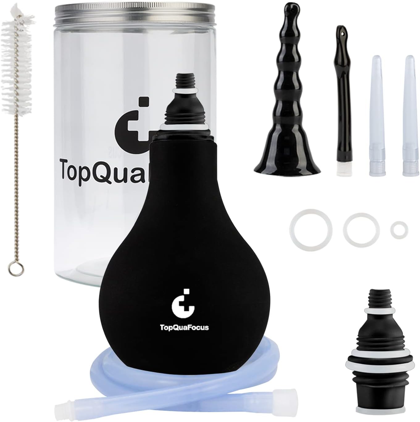 TopQuaFocus Enema Bulb Kits for Women and Men,Intimate Female Shower,Anal Douche Bulb with 5 Replaceable Nozzle & 27.56” Silicone Tube, BPA & Phthalates Free-Black