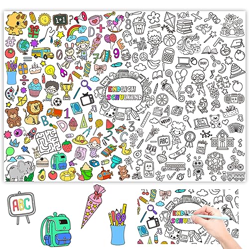 Ausmal Tischdecke Einschulung, Papier Ausmaltischdecke Schulanfang Schultüte Tiere Motiven, Schulanfang Geschenke für die Schultüte Füllung Mädchen Jungen