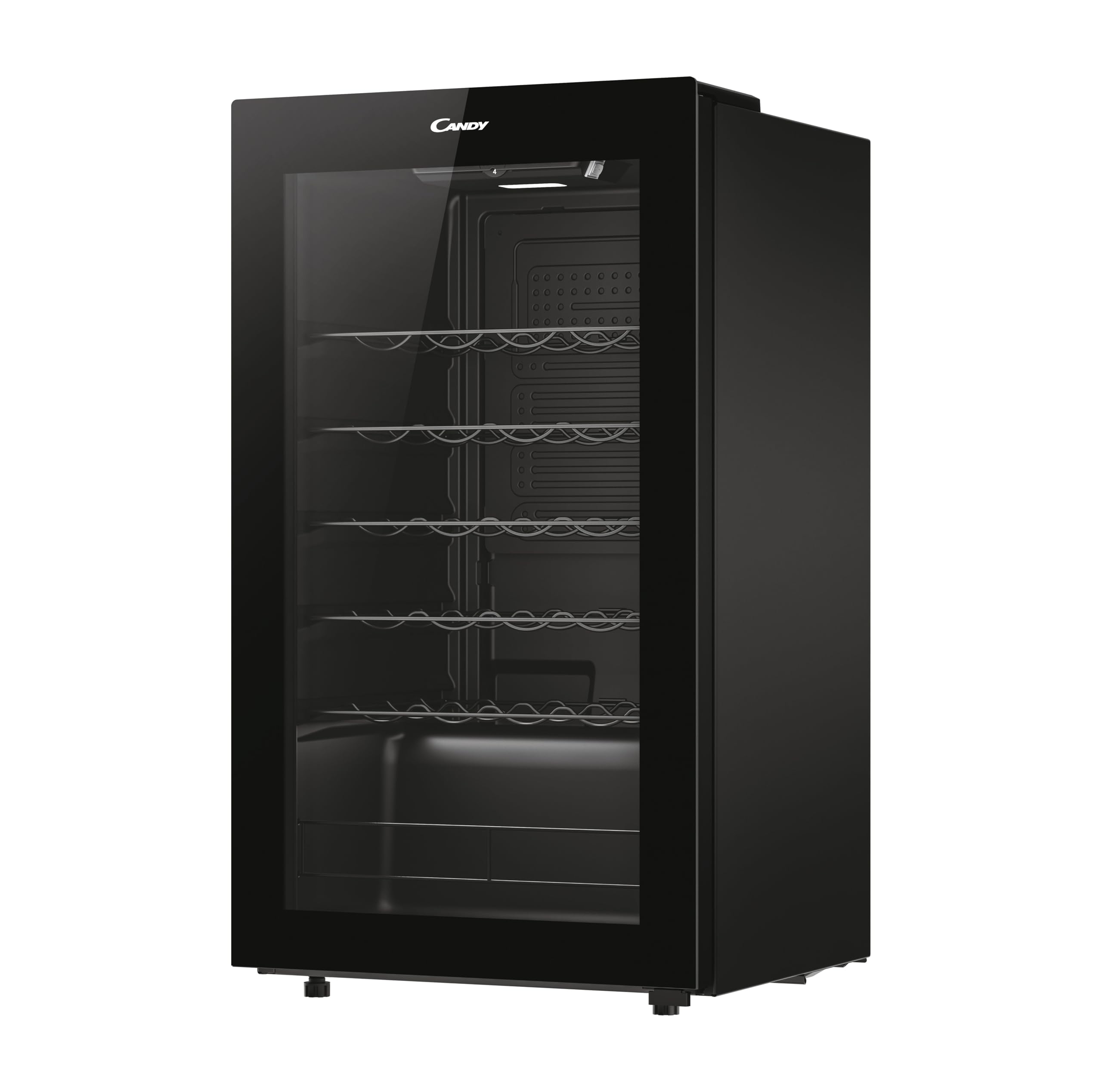 Candy DiVino Cantinetta Vino 23 Bottiglie, Libera Installazione, Vetro Anti-UV, Ripiani Cromati, Luce LED, Porta Reversibile, 37 dB, 85 x 47,5 x 45,6 cm (A x L x P), Nero, CWC023