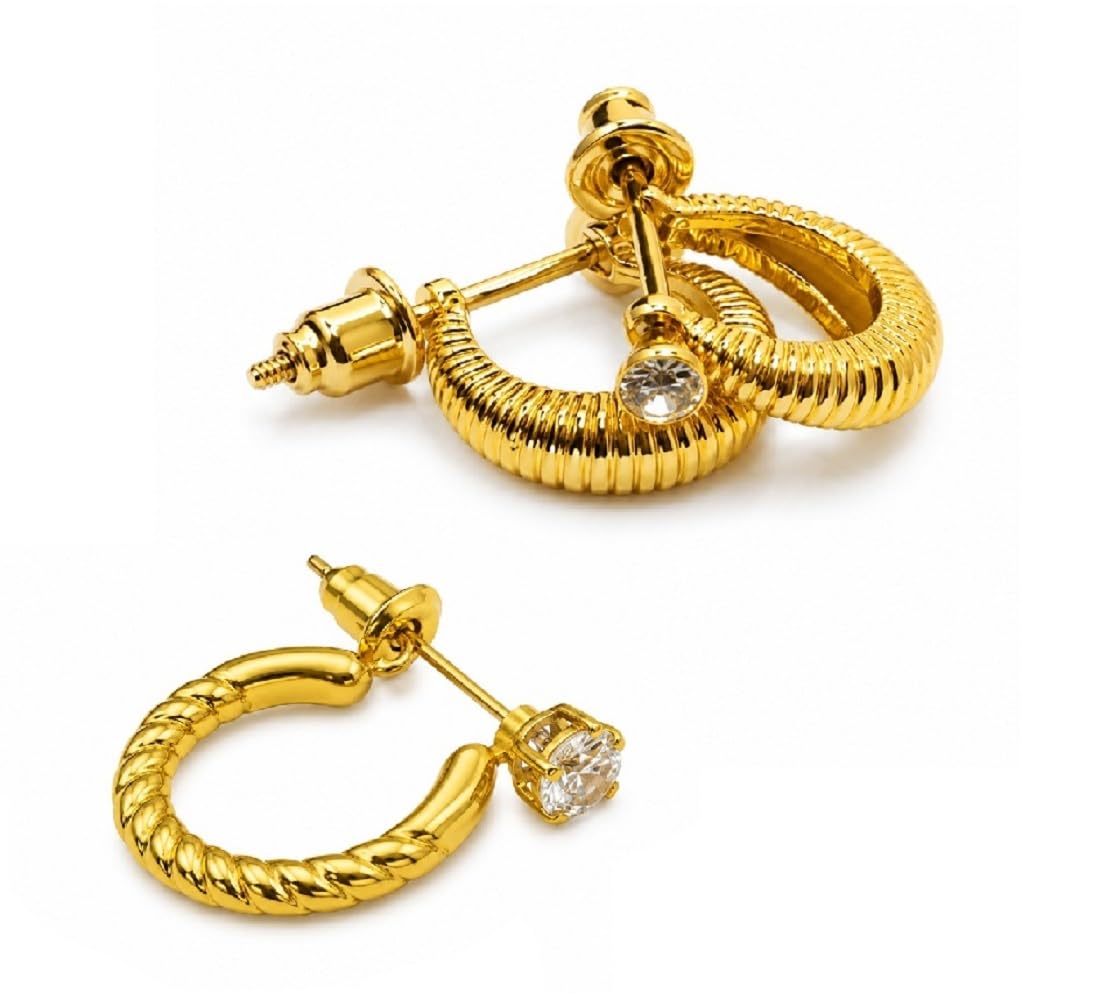 Combo of Men Golden Shell Bali Pair & Golden Rope Style with Stone Ear Earrings, Trendy Look, Daily Wear Fashion-image-26