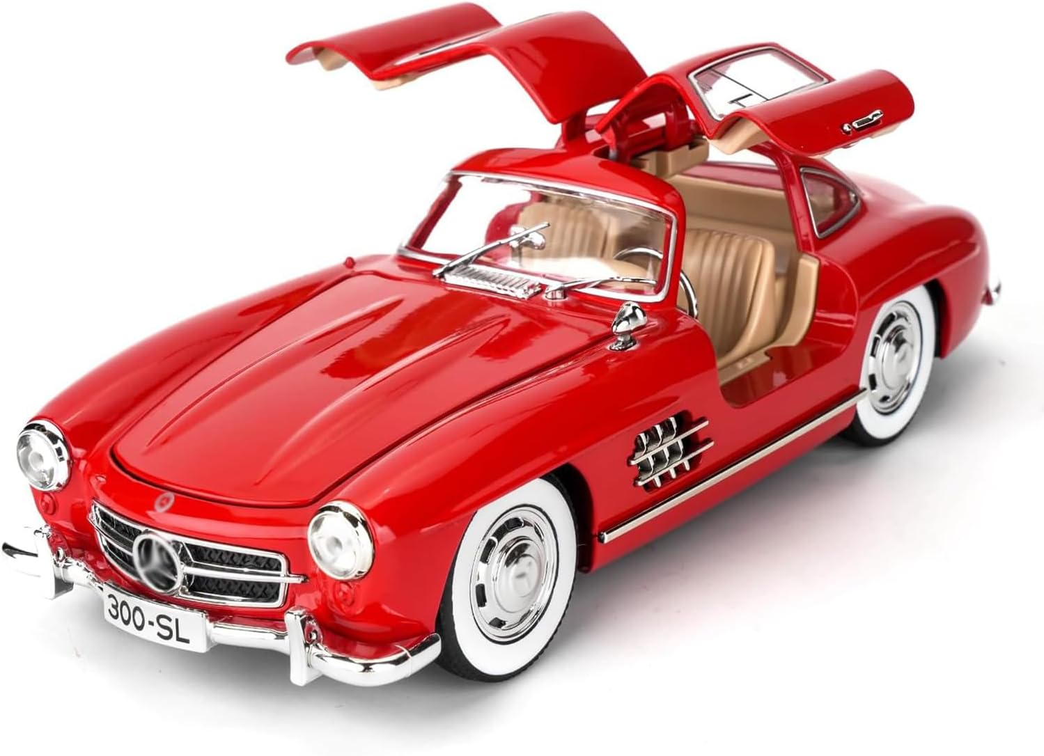 1:24 SL300 Vintage Toy Car Diecast Metal Classic Model Toy Car for Kids Light Sound Pullback Openable Door, Red