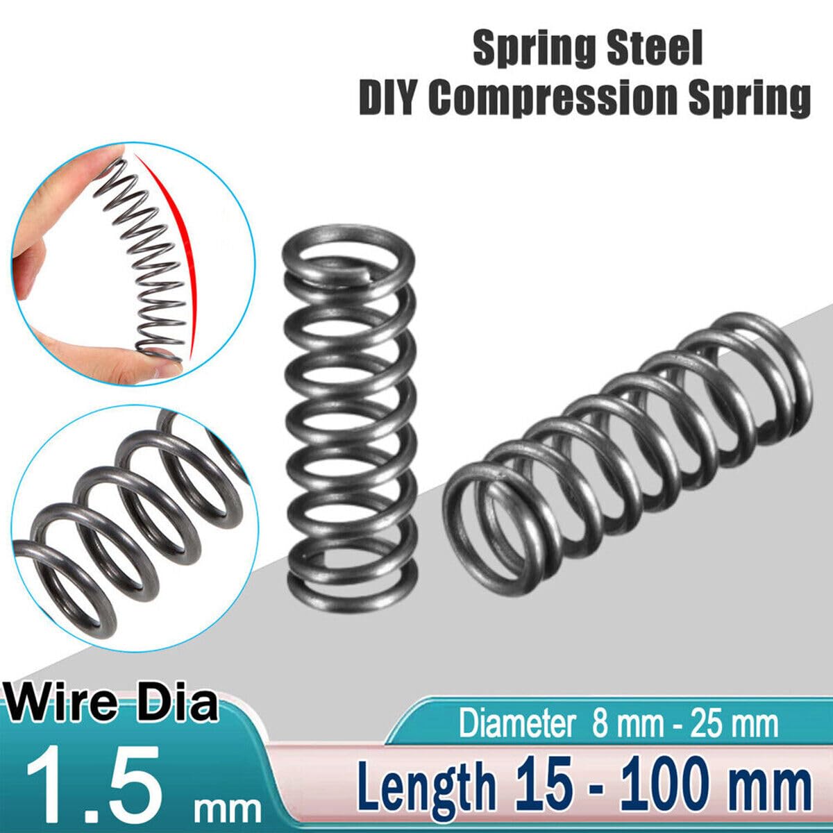 10Pcs Compression Spring Steel 1.5 Mm Wire Dia Small Pressure Springs/Coil Spring Outer Diameter: 8mm-25mm (10,1.5mm-16mm-15mm)
