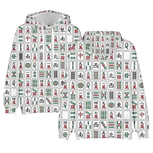 Mahjong tröja pullover huvtröja tröja sport rolig Mahjong huvtröja Mah-Jong huvtröja för Mahjonfans (färg: Vit, storlek: Small)