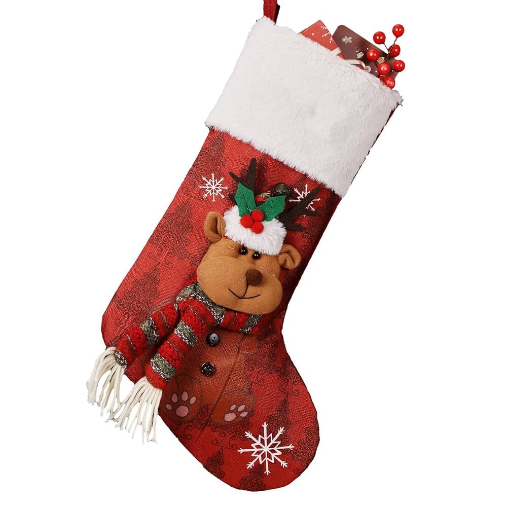 Bemaystar Personalized Christmas Stockings - Custom Family Christmas Stockings with Name, 18"x6" 3D Reindeer Xmas Stocking for Family Holiday Christmas Party Decor (No.060)