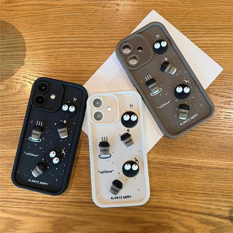 Image of Back Case Cover Compatible for iPhone 16 | Pack of 3 Combo Black & Brown Case | Cute Fun Cartoon 3D Ball Coffee Silicone Case | Body Protection | Camera Protection | Shock Proof
