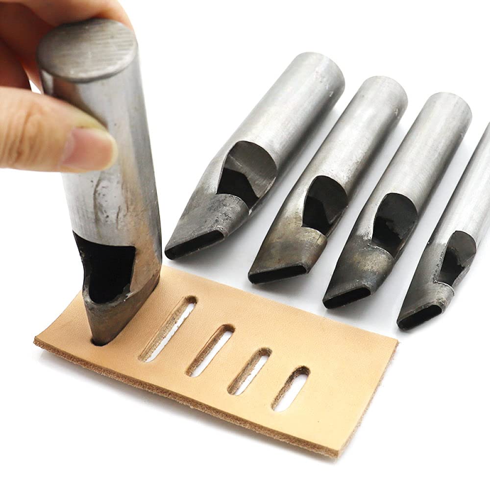1 szt.Szerokość 4mm skórzany owalny kształt dziurkacz owalny kąt rozstawienie paska narzędzia do dziurkowania DIY Craft skórzany dziurkacz narzędzie do wiercenia otworów, 19mm X 4mm
