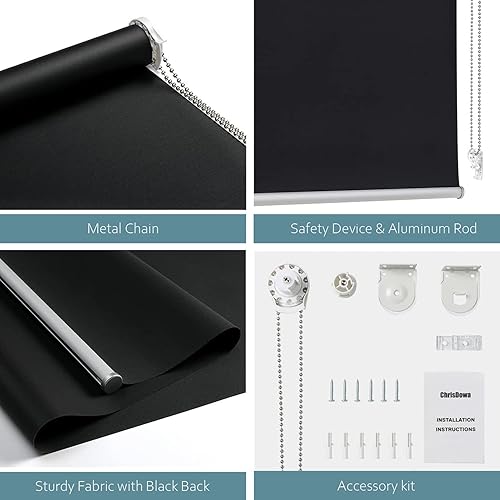 Miniatura 3 de ChrisDowa Persiana enrollable 100% opaca con aislamiento térmico, tela de protección UV. Persiana enrollable opaca total para oficina y hogar. Fácil