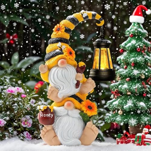 QZZP Solar Bee Garden Gnomes with LED Lantern –...