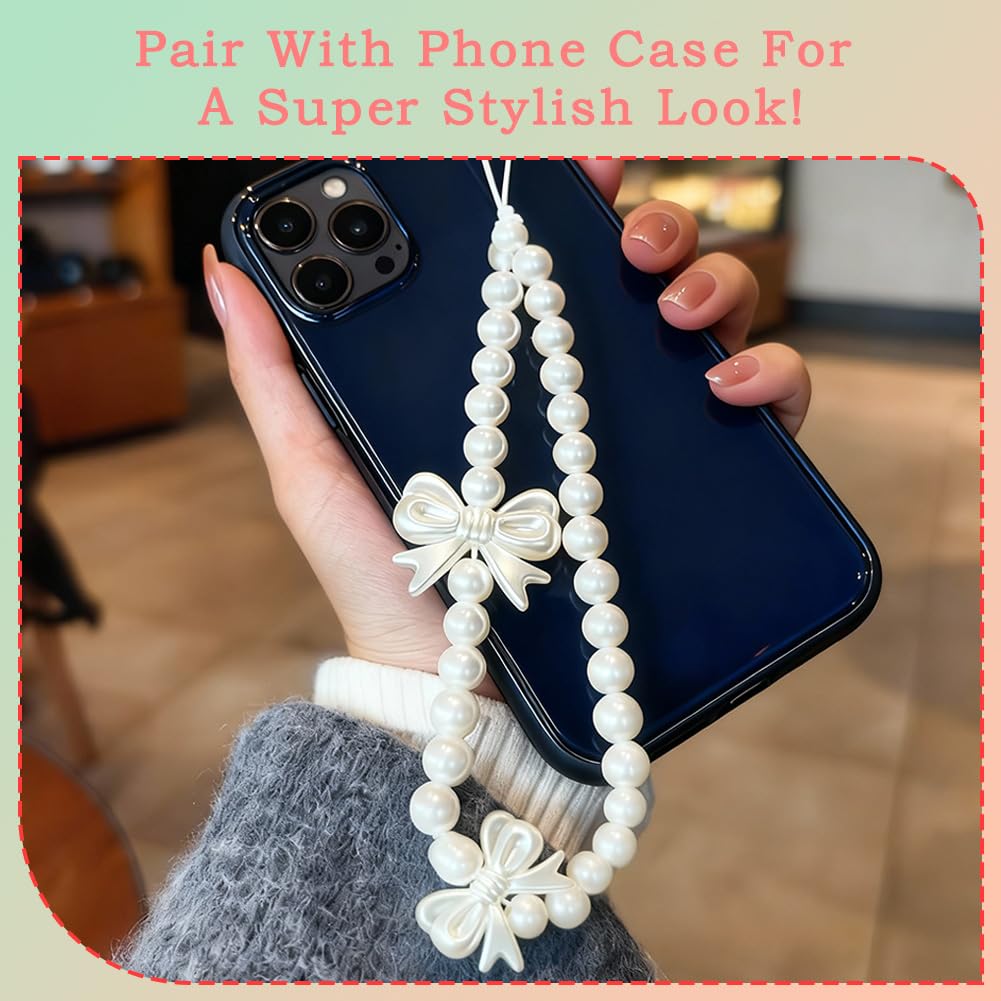 4 Pcs Cute Cell Phone Charms, White Pearl Bracelet Strap Chain Wrist Beads MobilePhone Charm Wrist Strap to Prevent Loss, Phone Case Accessories for Keychain Camera Decor — view 4