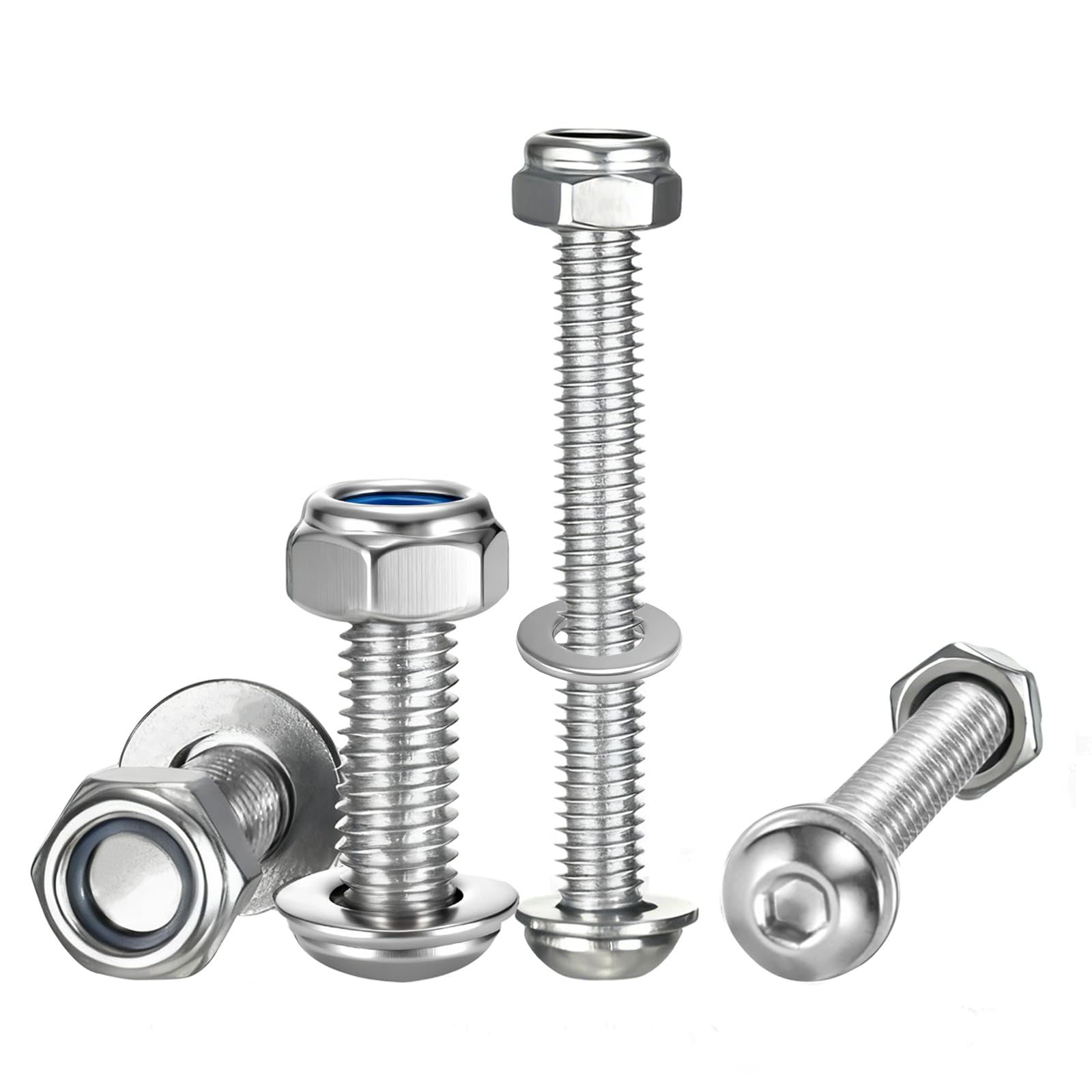 Jyvex 10 Sets of Button Head Bolts with Nuts and Washers, m5 Nuts and Bolts, M5 x 60mm Stainless Steel Bolts, Nut and Bolt Set Made of A2 Stainless Steel Fully Threaded Socket
