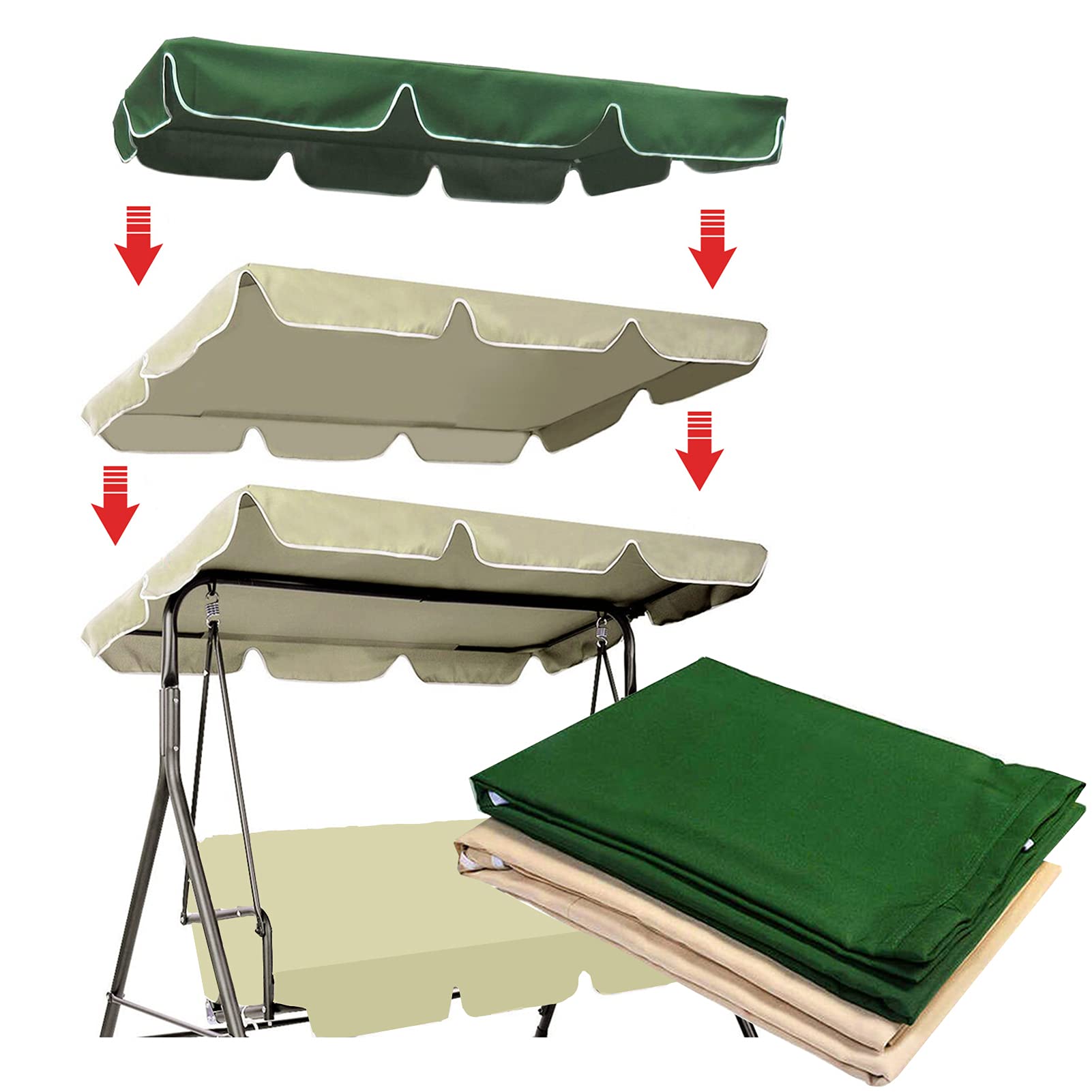 Swing Canopy Hammock Cover, Waterproof Heavy-Duty 600D Oxford Cloth Garden Swing Top Replacement Canopy Cover Sun Shade for Outdoor Patio Yard Park Porch Bal(Size:77x49x6inch/195x125x15cm,Color:Beige)