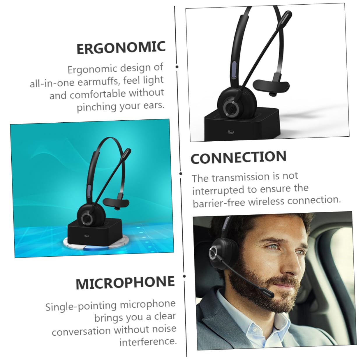 SHINEOFI Cuffie Archetto Wireless 5.0 Microfono Singolo, Confortevoli e Morbide, Realizzate in Abs e Pu, per Ufficio e Fitness, Set da 1