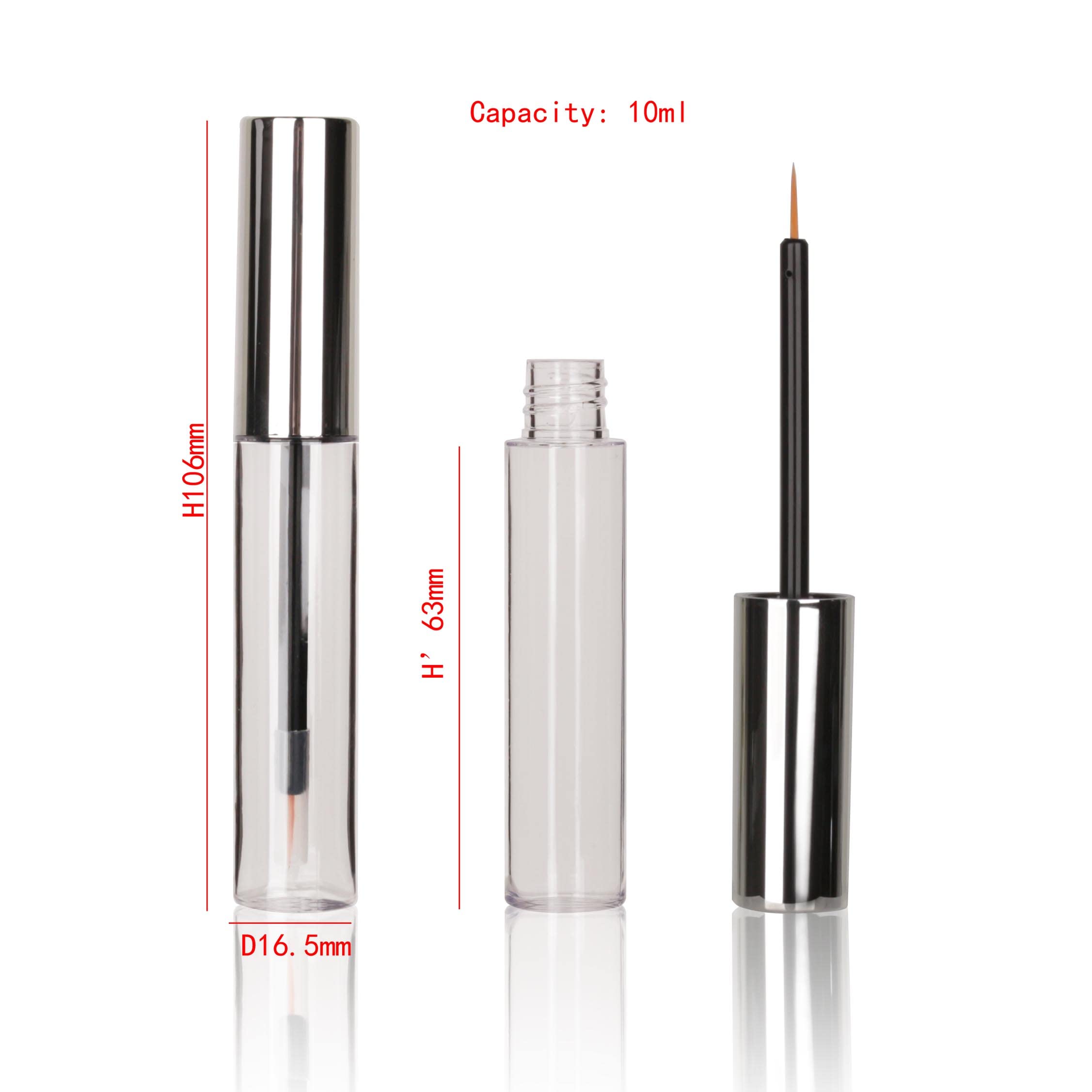COSIDEA 12PCS Empty plastic Silver 10ml Eyeliner tubes packing Vials Bottle Containe Eyeliner Brush Applicator for DIY Eyelash Growth Oil - Image 2