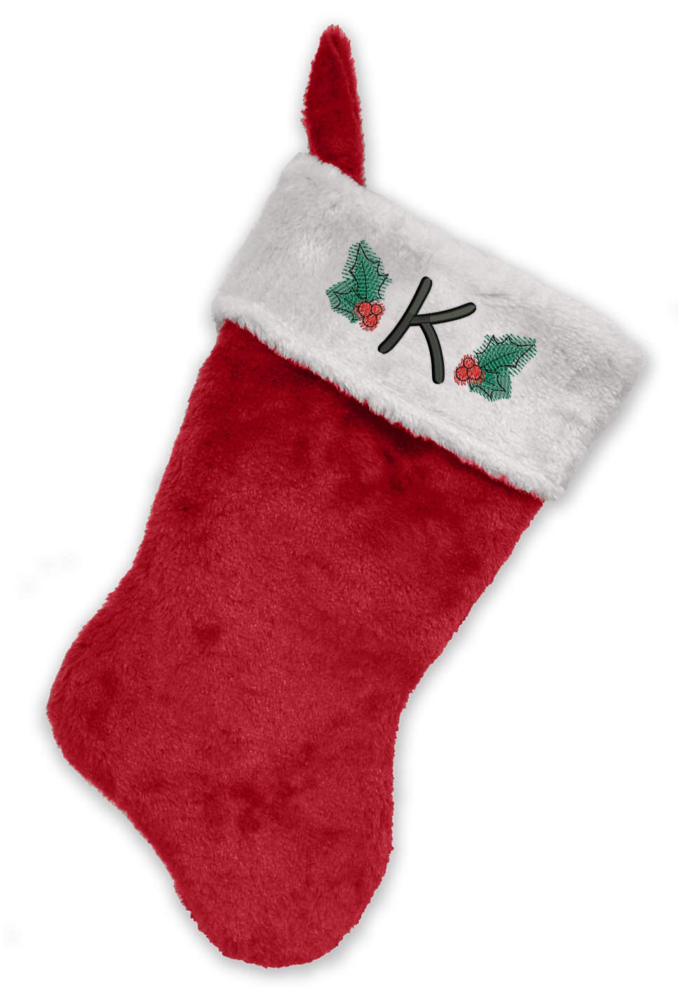Monogrammed Me Embroidered Initial Christmas Stocking, Red and White Plush, Initial K