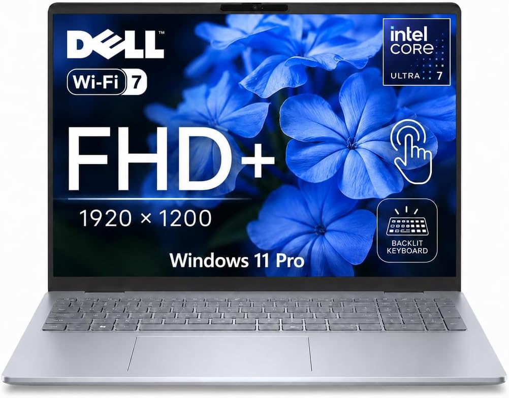 Computadora portátil Dell 16 Plus con pantalla táctil, Intel Core Ultra 7 258 V (8 núcleos), pantalla FHD+ 300 nits WVA/IPS, 32 GB DDR5 RAM, 1 TB SSD, teclado retroiluminado, WiFi 7, copiloto, Windows 11 Pro