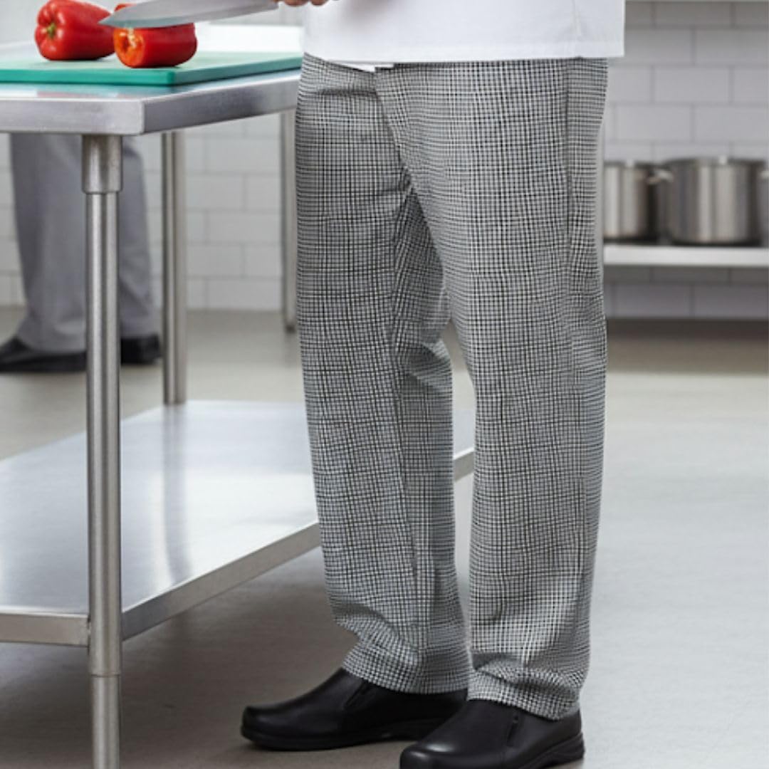 Soro Essentials- Size 28 Poly and Cotton Blend Checkered, Chef Cook Pants Black and White Color- Permanent Press Chef Pants Cooking Pants Chef Pants for Hotel Kitchen Restaurant Work Uniform