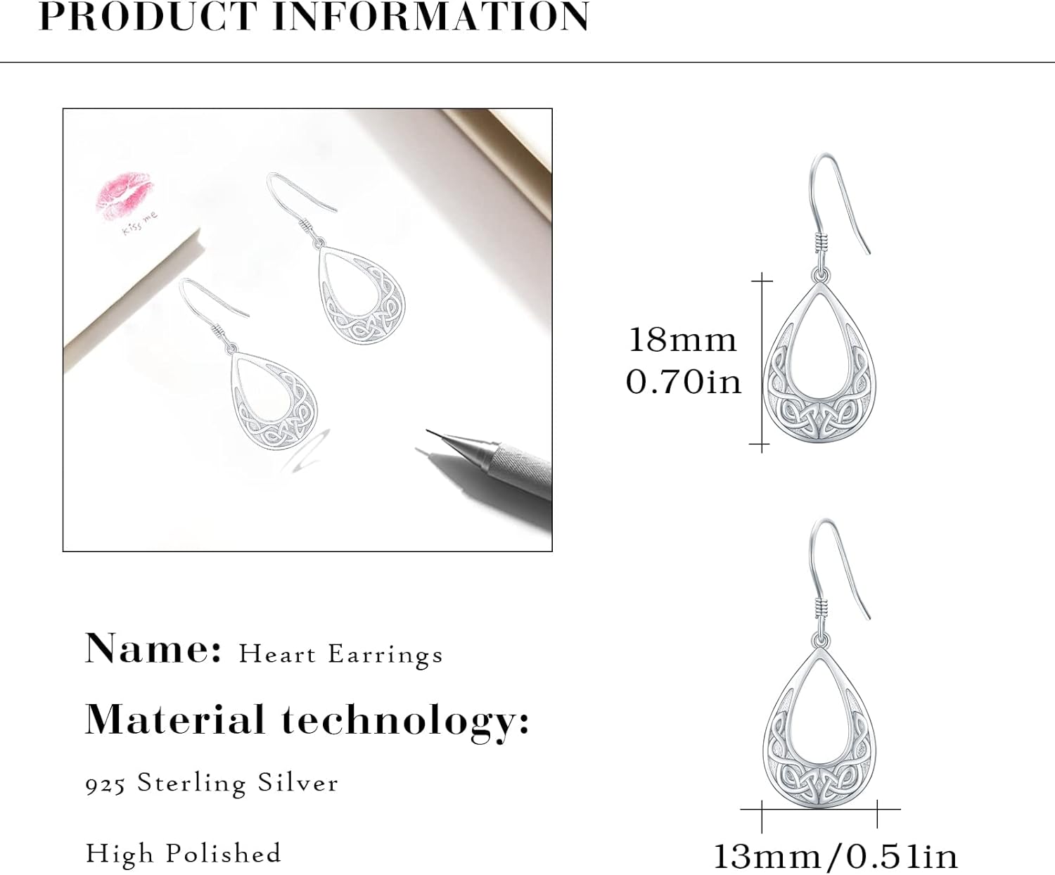 925 Sterling Silver Celtic Knot Earrings Triquetra Hypoallergenic Dangle Hook Earrings White Gold Plated Delicate Good Luck Irish Celtic Jewelry Christmas Gift for Women - Image 5