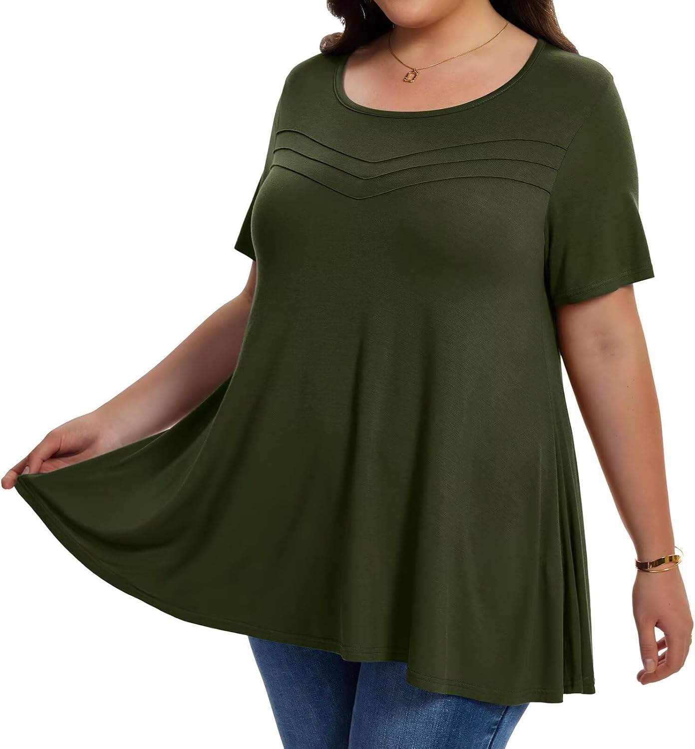 LARACE Summer Plus Size Tops for Women Round Neck Short Sleeve Women's Tunic Loose Fit Pleated T-Shirts Blouse Clothes - Image 3