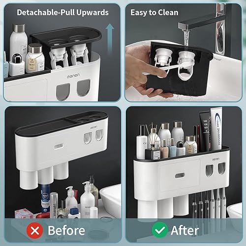 Miniatura 6 de Soportes para cepillos de dientes montados en la pared, soporte para cepillos de dientes con dispensadores automáticos de pasta de dientes, 6