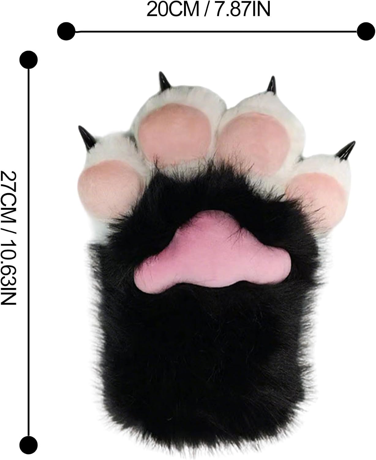 Cat Paw Gloves with Squeaker Ultra Soft Plush Faux Fur, Realistic Claws for Fursuit Cosplay Costume Halloween Adults