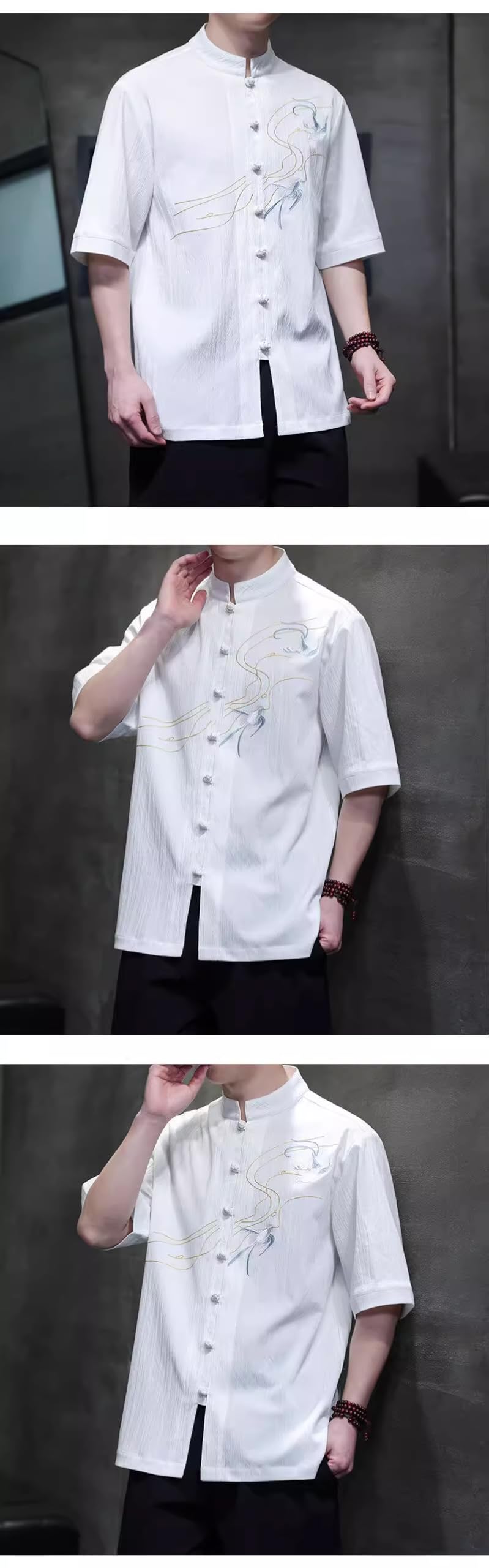 GUOYUXIAO Männer-Chino-Stil-Sommer-Linon-und-kasual-Kurzarm-Hemd.