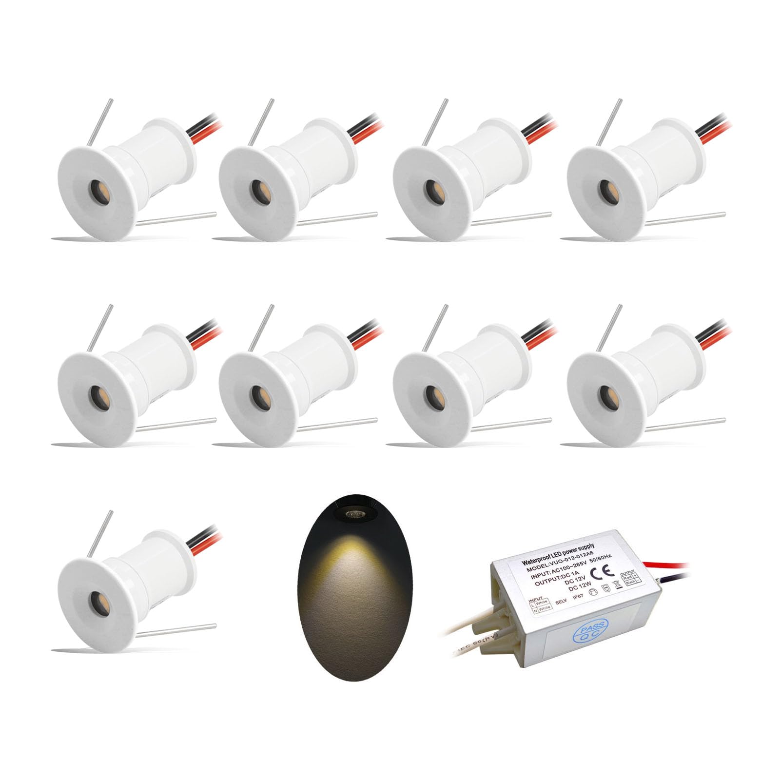 Kit 9 Faretti LED Da Incasso 12V 1W - Per Cucina, Scale, Armadi, Luce Bianca Calda/Fredda - Foto 5