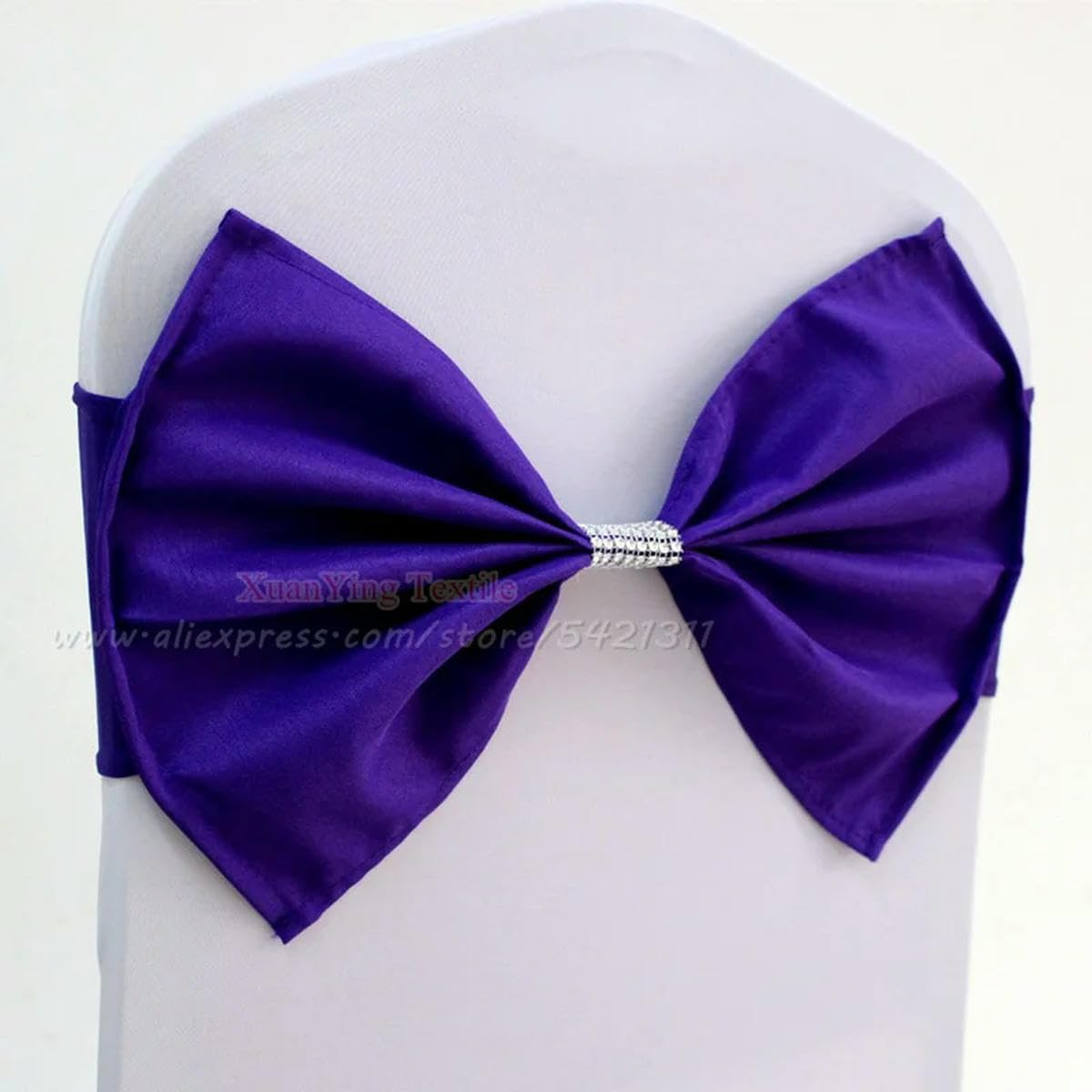 20pcs Elastic Stretch Spandex Chair Sash Band with Polyester Bow Hotel Party Knot Tie-Royal Blue (Dark Purple One Size)
