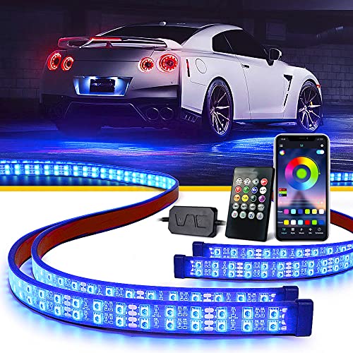 LUMENIX Double Row RGB LED Car Underglow Lights Kit, 4PCS Exterior Neon Accent Bluetooth Under Glow...