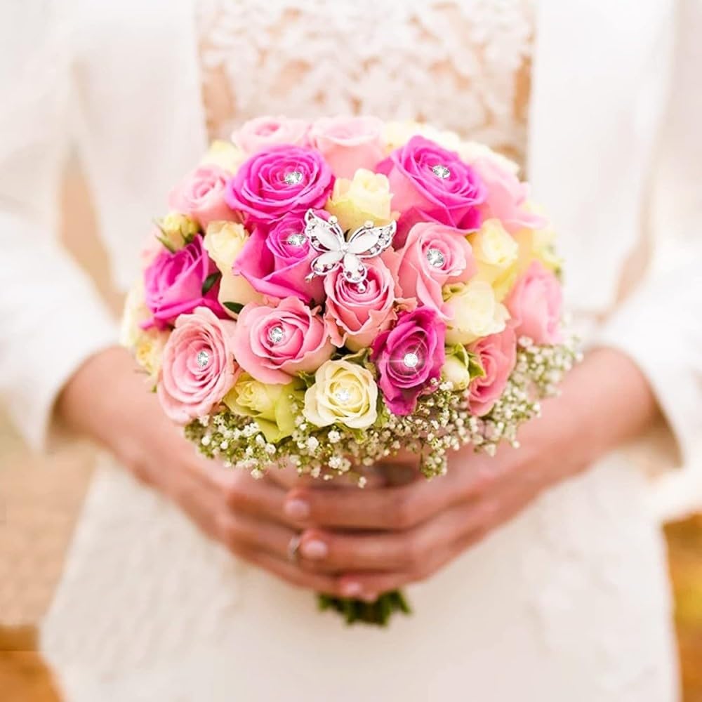 100 Pezzi Spille per Bouquet 52mm Spille Fiore Diamante Spille