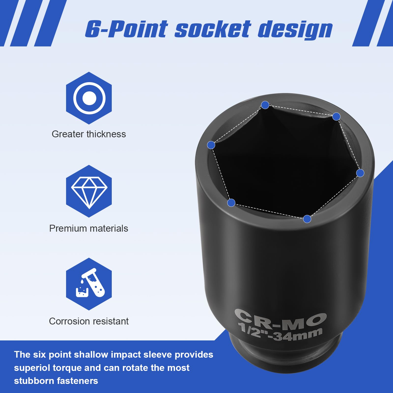 Juego de 5 llaves de impacto de 1/2 pulgadas 30/32/34/35/36 mm, juego de llaves de vaso de impacto, tuercas de impacto de acero al cromo vanadio, juego de llaves de vaso de 6 cantos