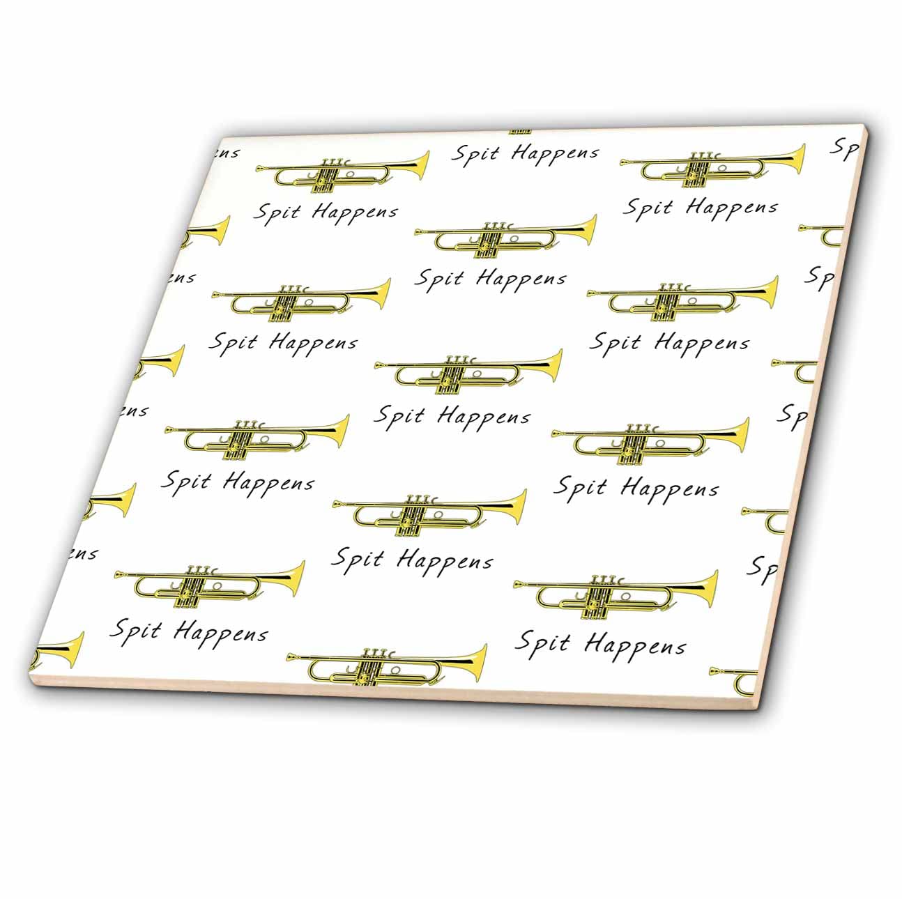 6 Inch Glass Tile - Funny Trumpet Pattern for Bank Members, spit Happens. Creative Studios – Trumpet Players