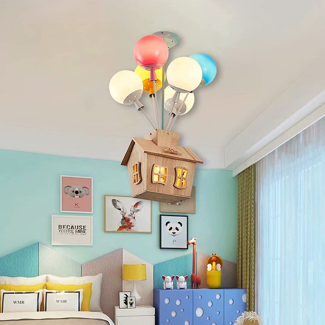 nowoczesny kreatywny żyrandol nordycki latający dom sypialnia oświetlenie do pokoju dziecięcego kolorowy balon lampa sufitowa pokój dziecięcy sypialnia oświetlenie dekoracyjne, 42 * 58 cm Interesting