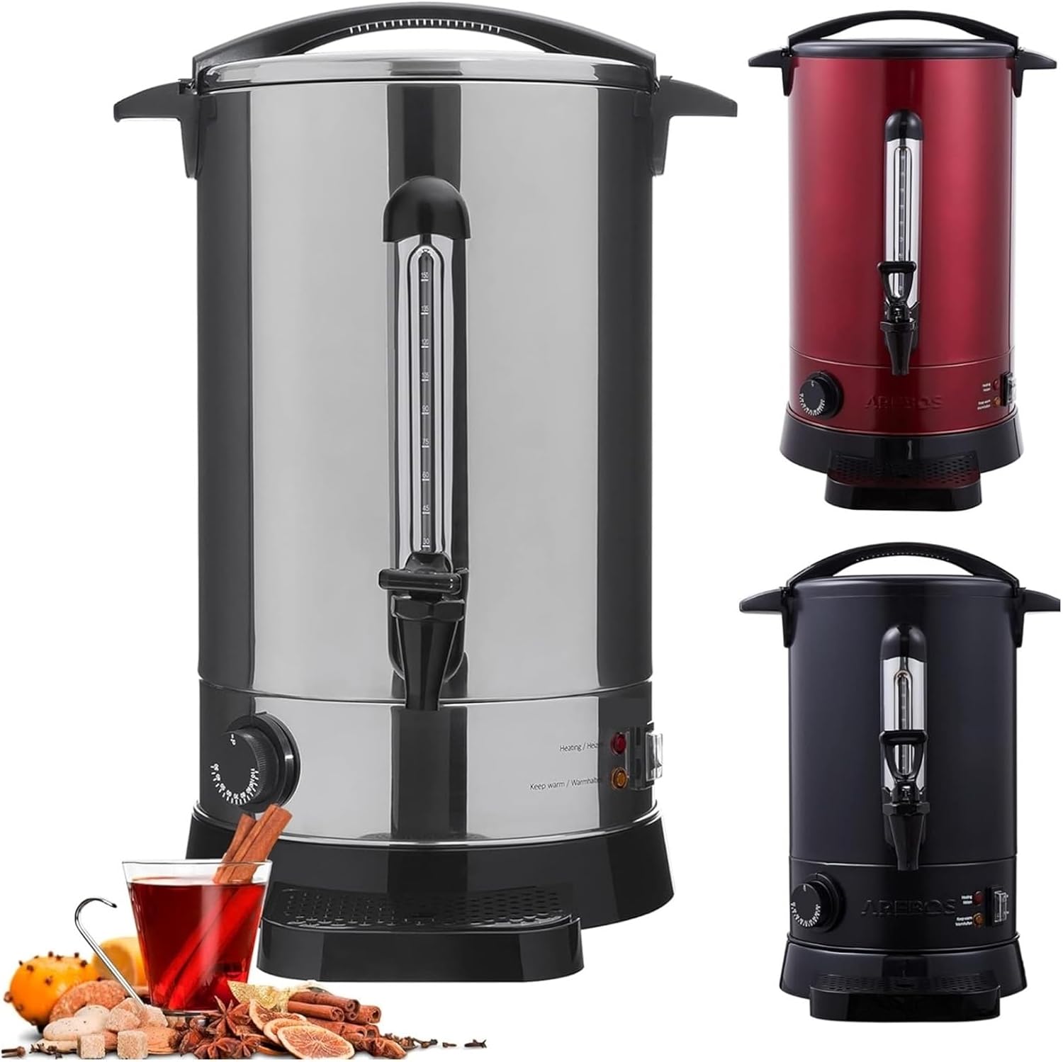 Hot Drink Dispenser 1650W | 20L Stainless Steel Water Boiler | Tea Coffee Soup Heater | Temp Control 30-110°C Easy to Clean