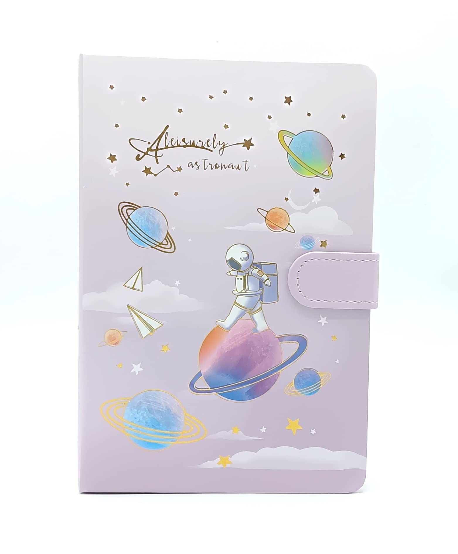 GOLD LEAF A5 Diary Travel Journal Space Astronaut Themed Diary Notebook With Magetic Flap Closure Sketchbook, Office School Supplies Student Stationery Birthday Gift,(Pink12.3X19 Cm)