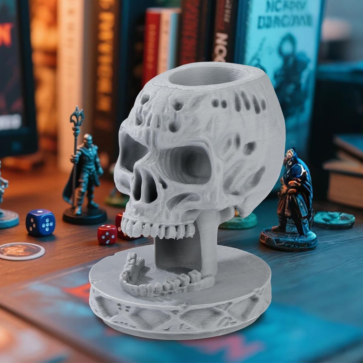 Torre per dadi teschio DND con vassoio, adatta per dadi più piccoli di 16 mm, vassoi per il lancio in resina, accessori per giochi da tavolo fantasy, torre teschio, regali D&D per fan di RPG, regali