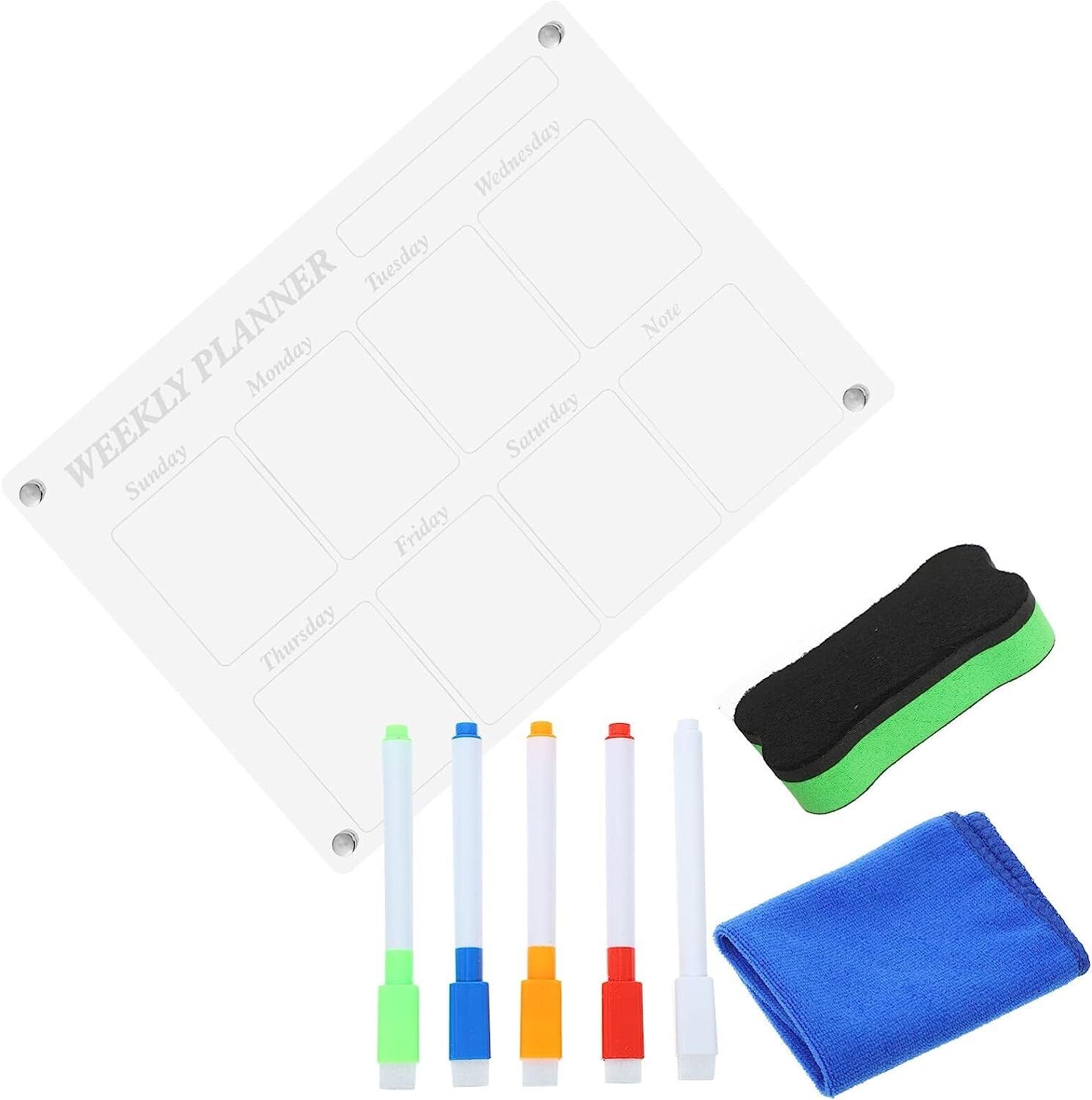 Memo Board, Lavagna magnetica cancellabile a secco con pennarelli Calendario settimanale Planner Calendario da parete da appendere Lavagna bianca cancellabile Calendario Memo Board for frigorifero Fri