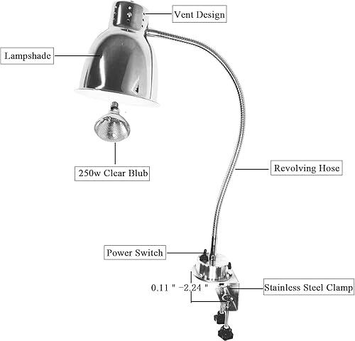 Miniatura 3 de Lámpara de calor de alimentos de una sola bombilla con abrazadera Calentador de alimentos Luz de calentamiento infrarroja para restaurante de