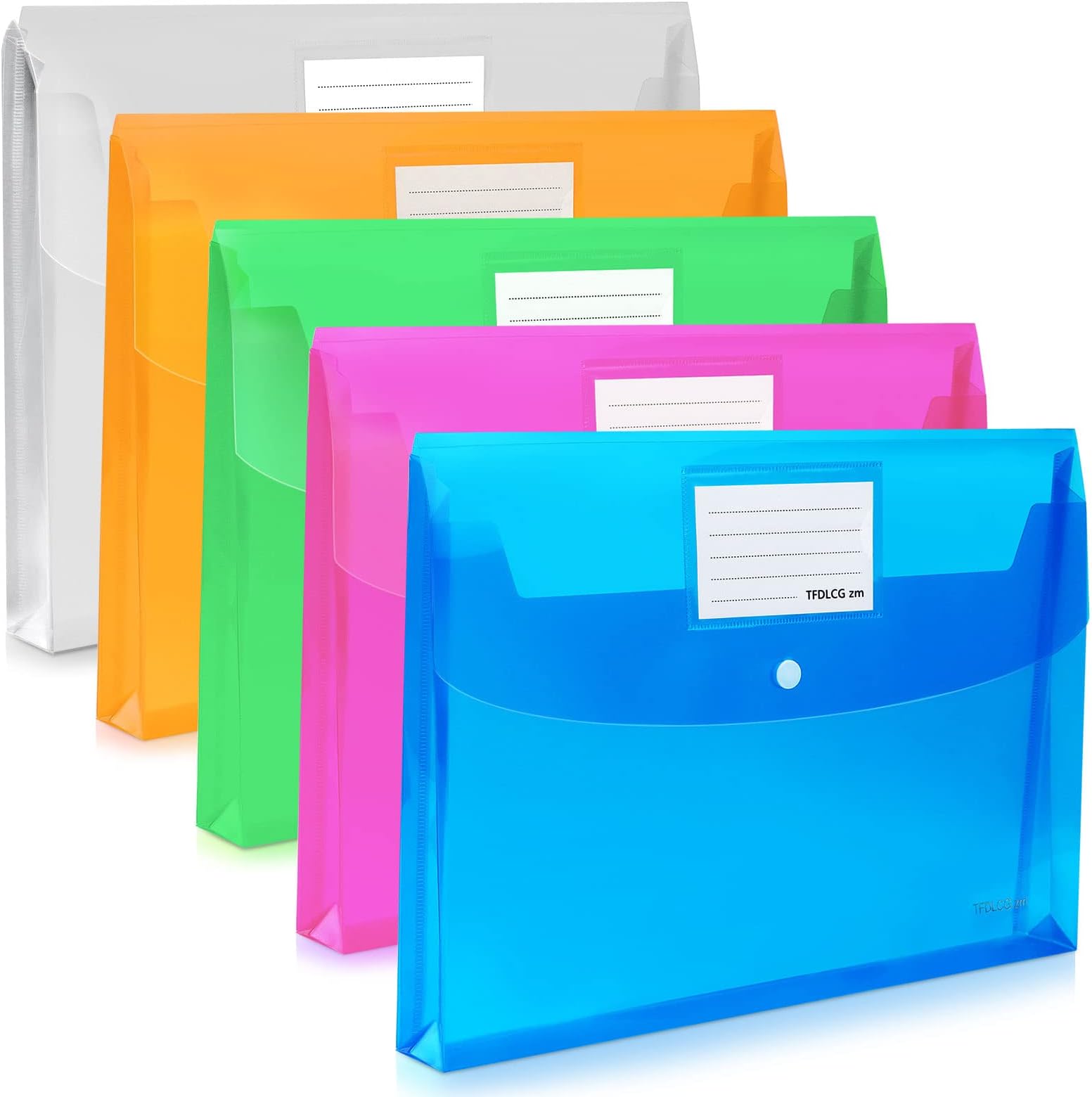 5 Pack Plastic Envelopes,Large-Capacity Colored Clear Folders for Documents File Folder,TFDLCG zm Poly Envelopes with snap Closure,A4 Letter Size(13"×9.5") for School Home Office,Assorted Colors