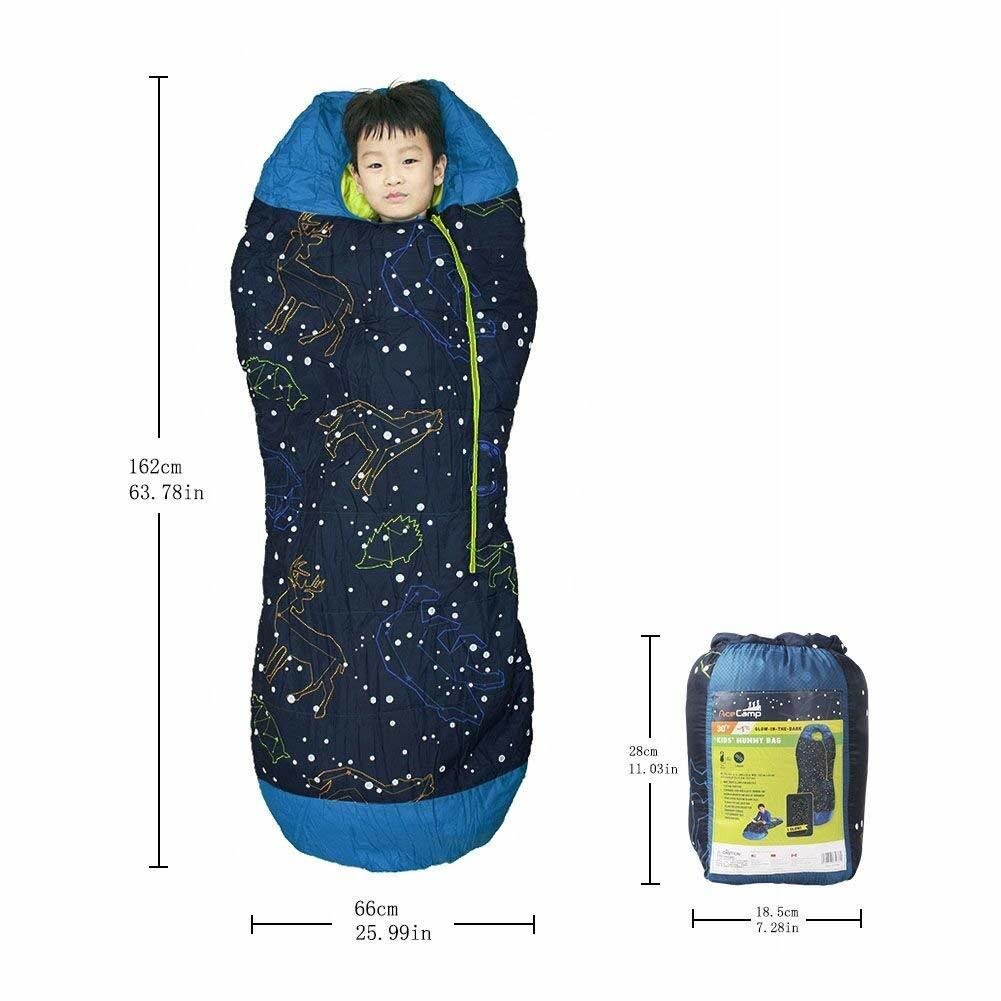 AceCamp, sacco a pelo Kid's Glow-in-The-Dark, adatto per bambini, 3 stagioni, fino a 142 cm di altezza, fino a -1°C