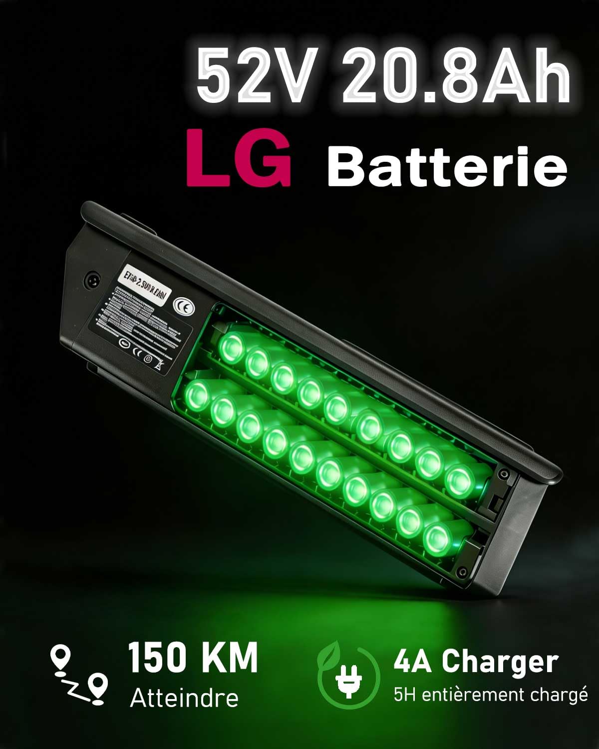 HANEVEAR HM26 Vélo Électrique, 150KM+ VTT Électrique Batterie LG 52 V 20,8 Ah, Capteur de Couple, Moteur de 95 Nm et Fat Bike Électrique Tout Suspendu, E-Bike pour Femmes Hommes