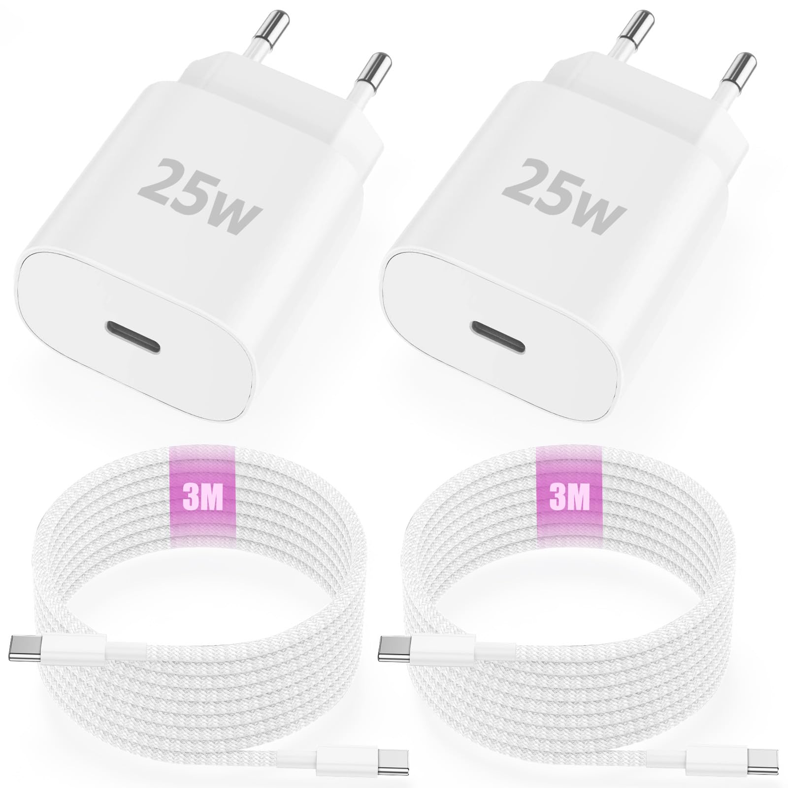 2er-Pack iPad Ladekabel Original und iPad Ladegerät, 25W USBC iPad Netzteil mit 3M USB C Kabel Schnellladekabel für iPad Pro 13"/12.9"/11", Air 5/4 Gen, i Pad 10/11, i-Phone 15 16 17 Pro Max/16 Plus