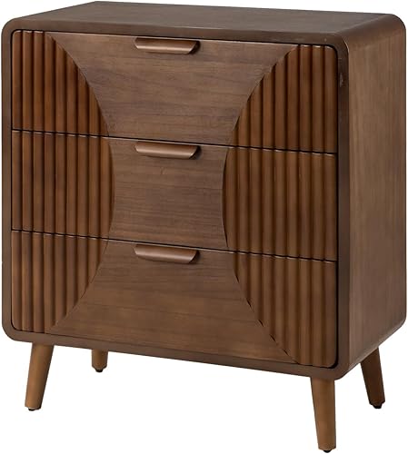 Miniatura 84 de COSIEST Mesita de noche, mesa auxiliar rústica con 3 cajones, mesita de noche de madera vintage con patas sólidas, mesa auxiliar moderna para Patrón