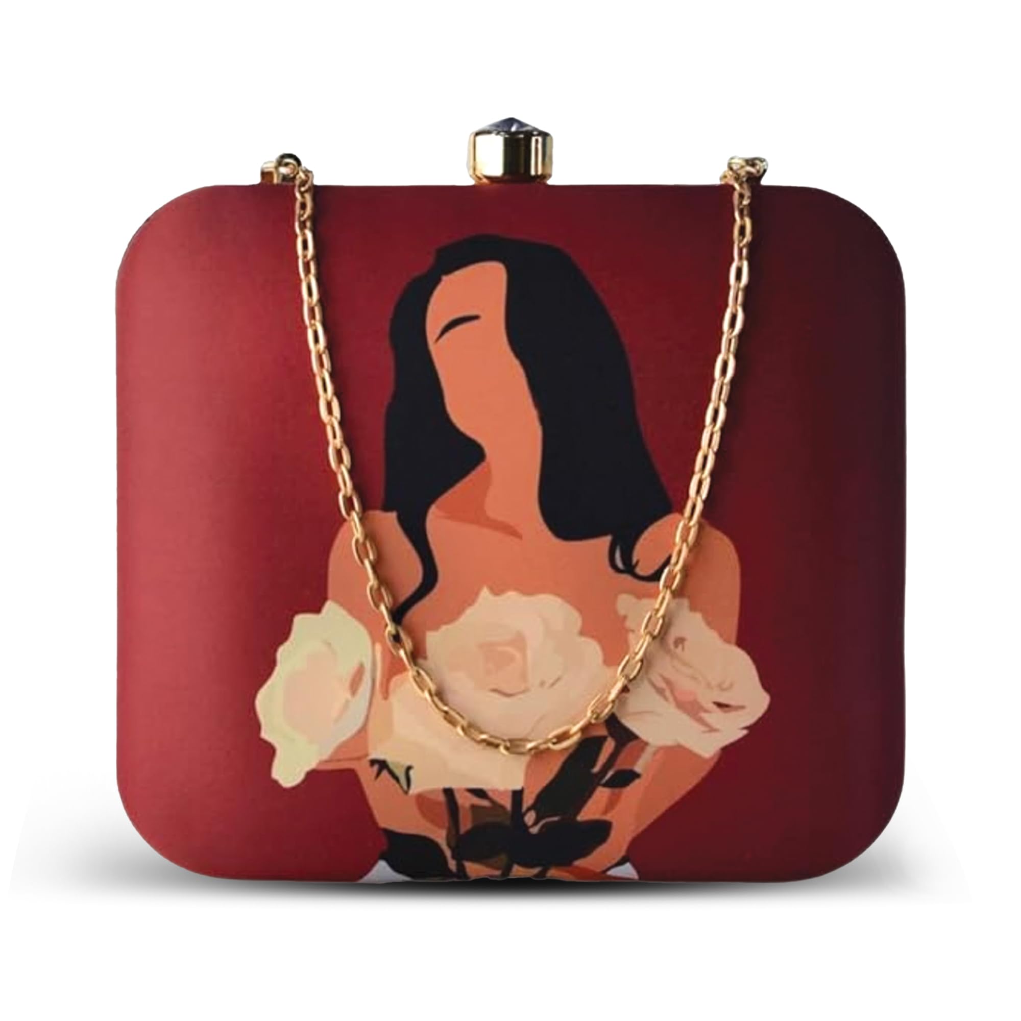 White Rose Girl Printed Clutch Bag For Women With Detachable Strap-image-20