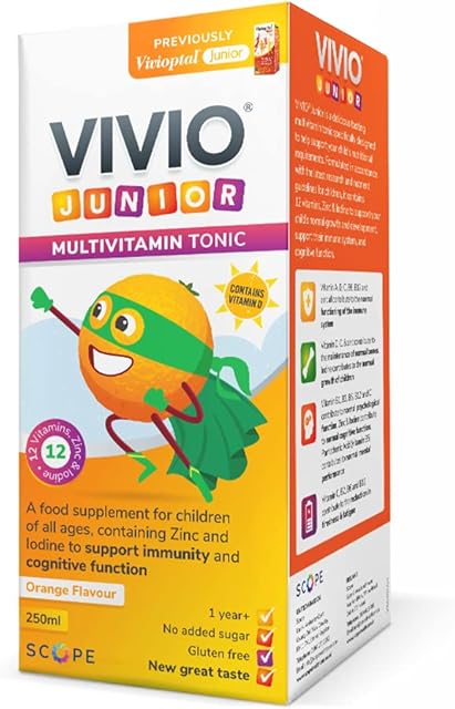 VIVIO Junior Multivitamin Tonic for Kids 12 Added Vitamins Plus Zinc & Iodine to Support Your Childs Immunity & Cognitive Function - Orange - 250ml