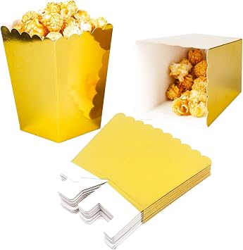 CC wonderland zone 24 Pack Mini Gold Popcorn Boxes - Paper Cardboard Containers for Party Decorations