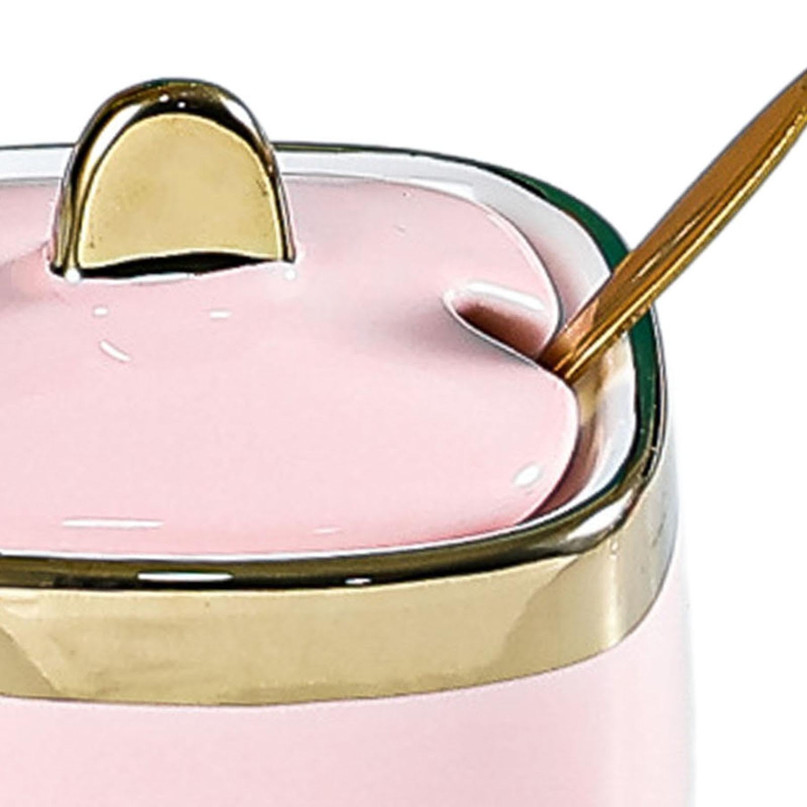 Sucrier En Céramique Rose Avec Couvercle Et Cuillère - 245 Ml