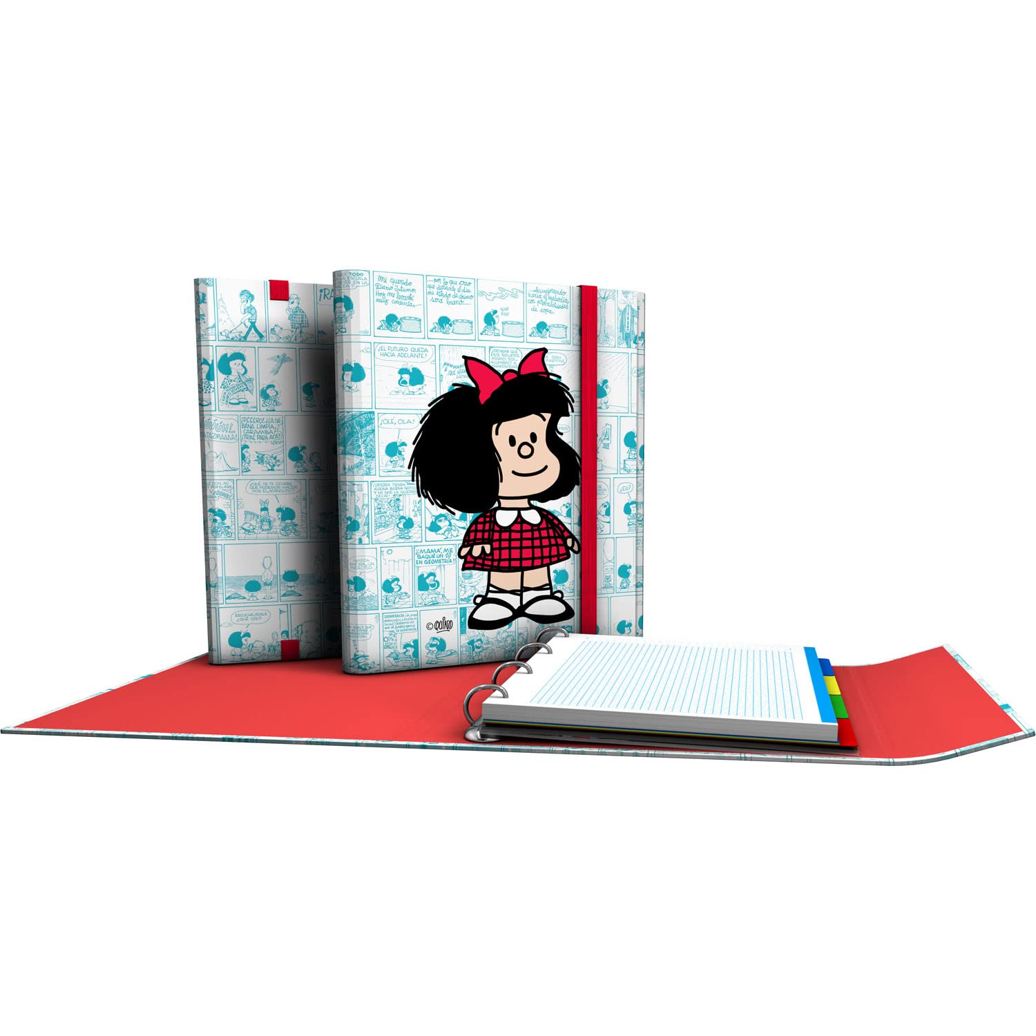 Grafoplás | Ring Binder with Refill and Flap | Includes Dividers | 4 D-Rings 25 mm | Carpeplus | Mafalda Bullet Design | FSC Certified