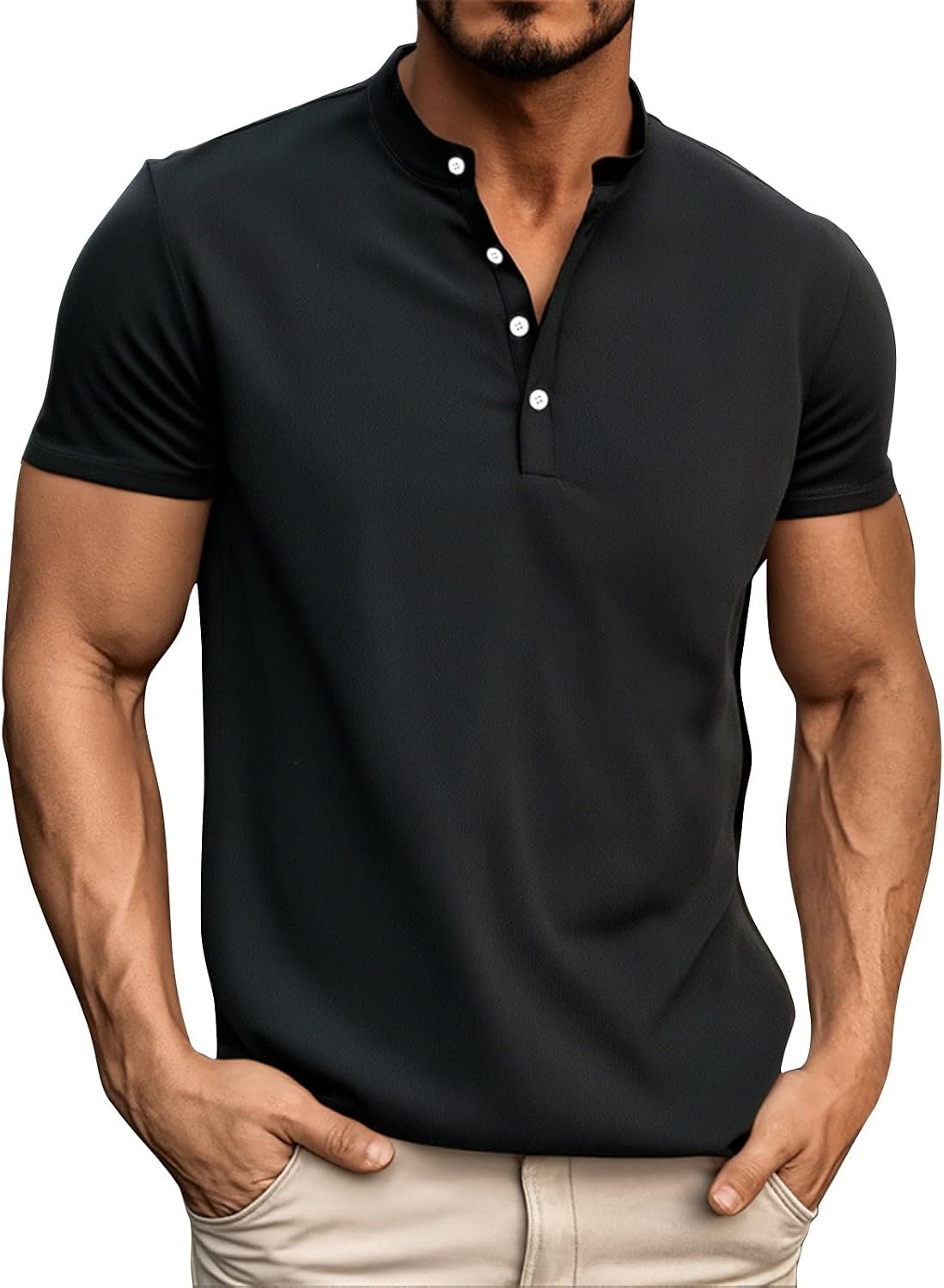 WENKOMG1 Men's Tee Shirts Short Sleeve Henley Shirt Casual Basic Daily Button Tee Top, M-3XL